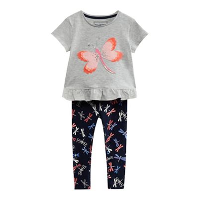 Girls' grey dragonfly applique tunic and navy leggings set